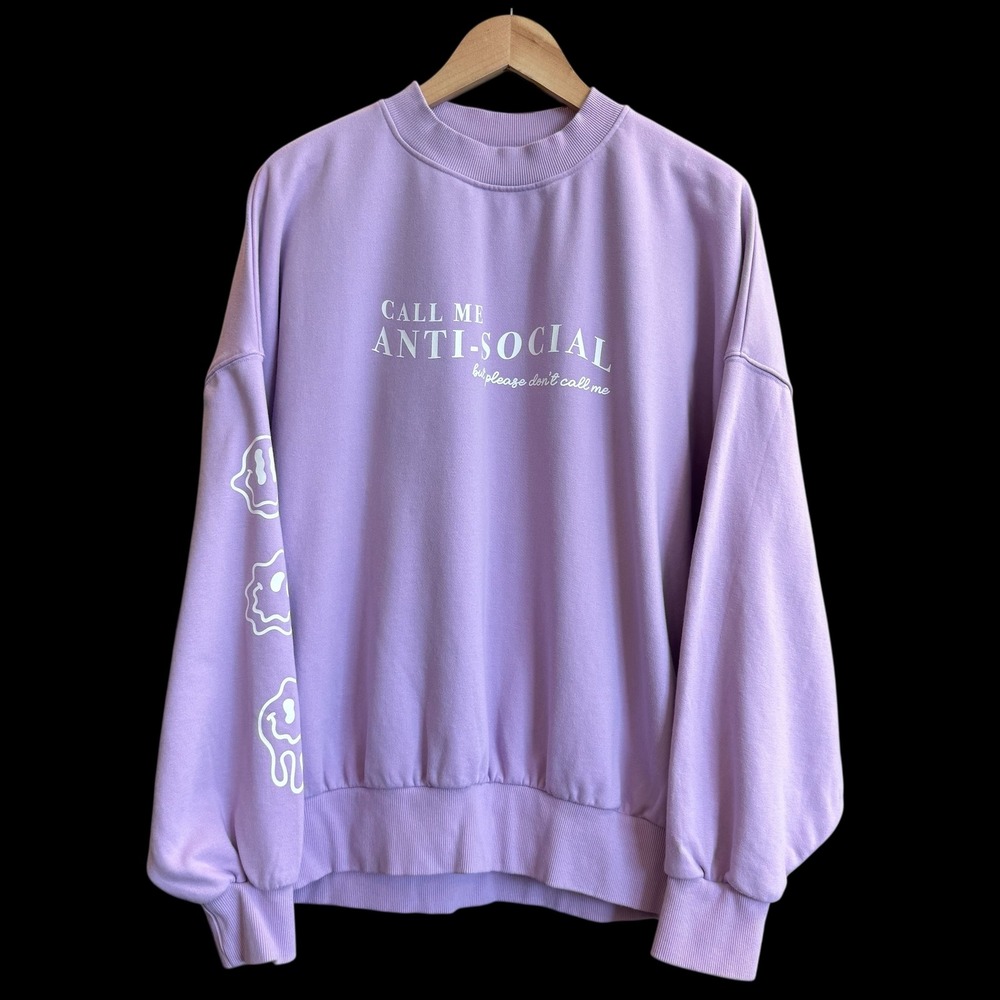 Skinnydip London Call Me‎ Anti Social 73% Cotton Purple Sweatshirt #458